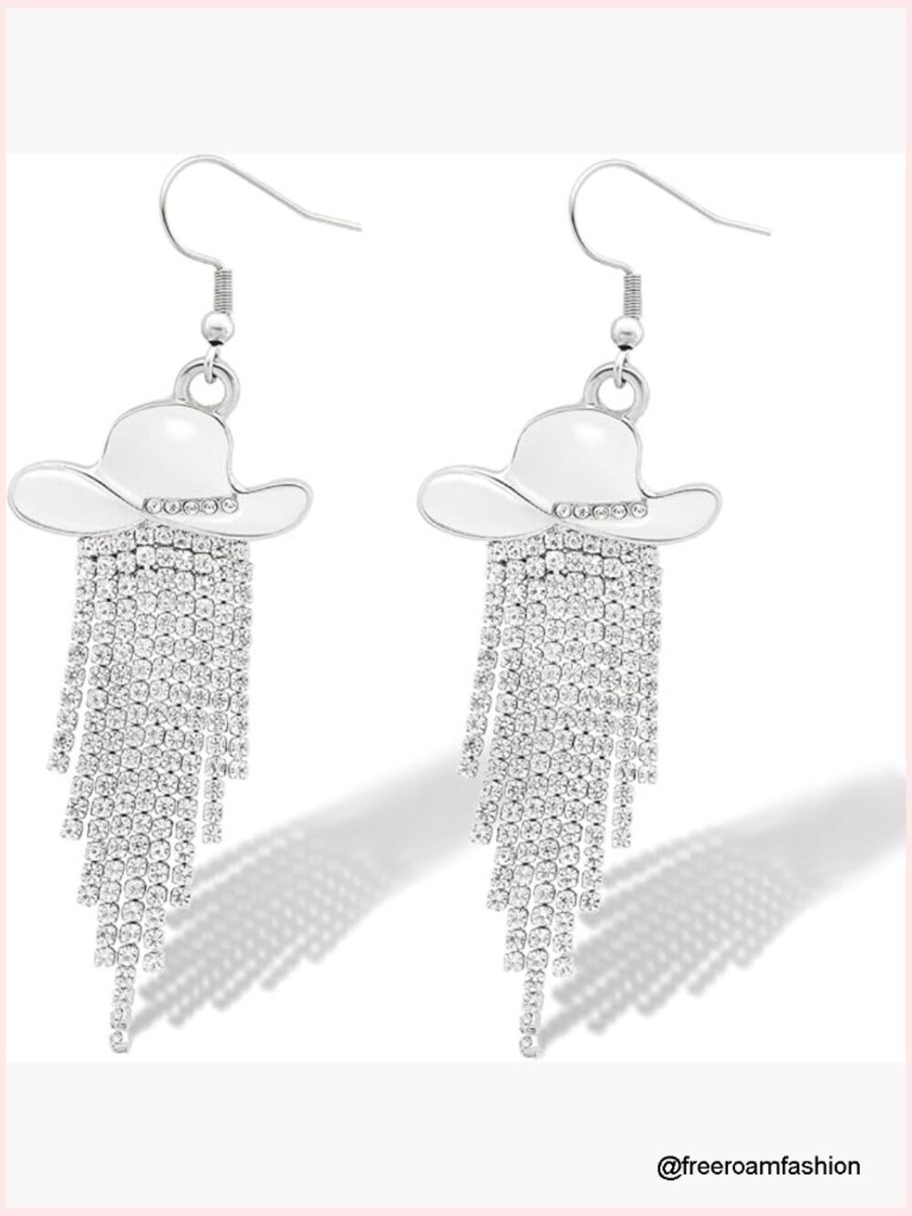 Sparkly Rhinestone Tassel Cowgirl Hat Dangle Earrings